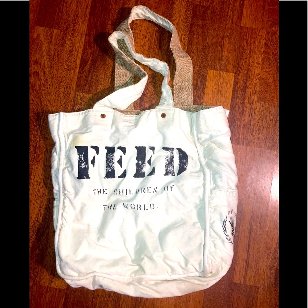 Large FEED White & Burlap Bag Tote ASO Meghan Markle